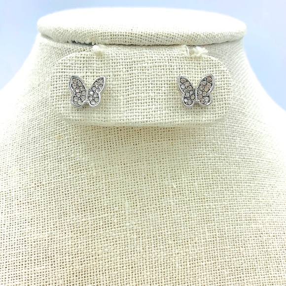 Butterfly Rhinestone Stud Earrings - Small, Silver - Picture 2 of 3
